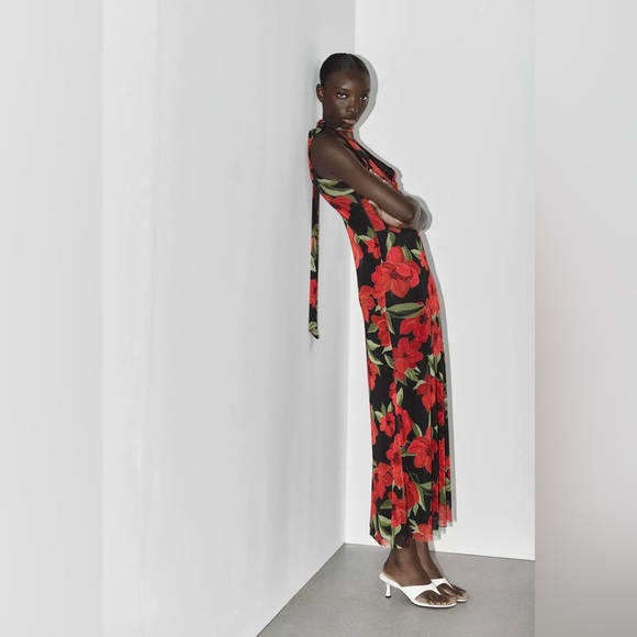 🔥🔥Zara Floral print tulle  scarf Dress - Picture 4 of 8
